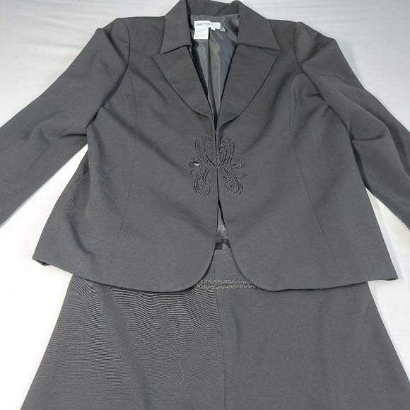 Lana Lee Vintage Classic Black Suit Skirt Blazer With Embroidery, Beads, 14 - Picture 1 of 16